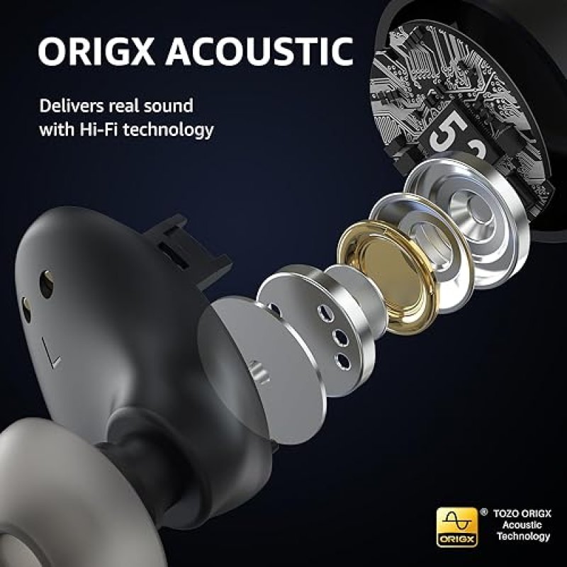 TOZO A1 WIRELESS EARBUDS BLUETOOTH 5.3, IPX5 WATERPROOF, 2-MIC, EQ APP, 32H PLAYTIME, BASS