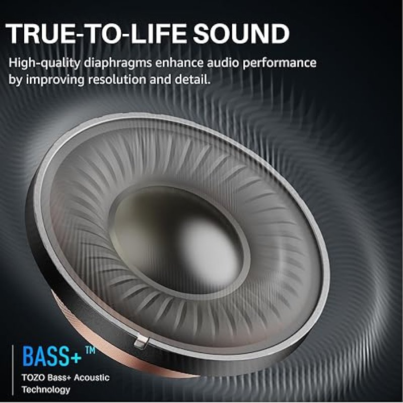 TOZO A1 WIRELESS EARBUDS BLUETOOTH 5.3, IPX5 WATERPROOF, 2-MIC, EQ APP, 32H PLAYTIME, BASS