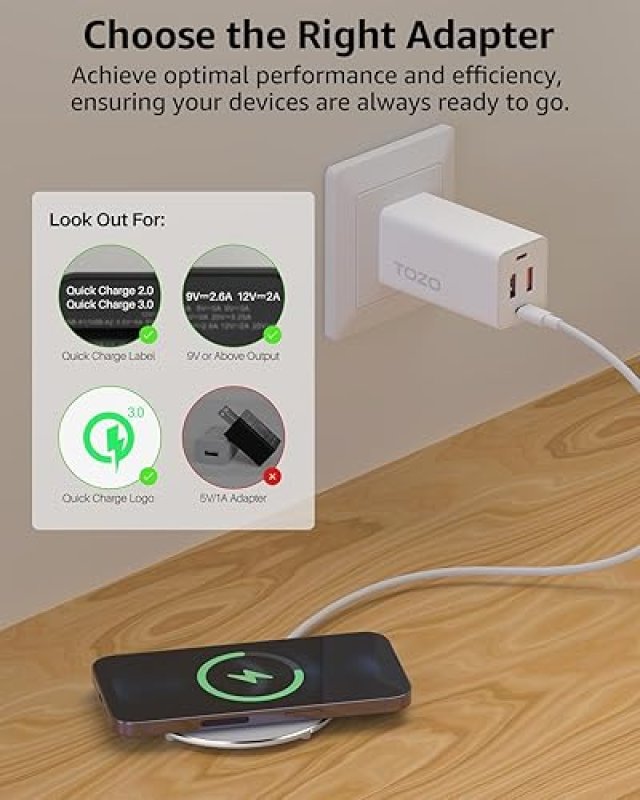 TOZO 15W FAST WIRELESS CHARGER PAD, ANTI-SLIP, FOR IPHONE 17 16 15 14, SAMSUNG S25 S24 S23, SILVER