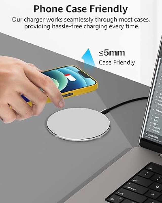 TOZO 15W FAST WIRELESS CHARGER PAD, ANTI-SLIP, FOR IPHONE 17 16 15 14, SAMSUNG S25 S24 S23, SILVER