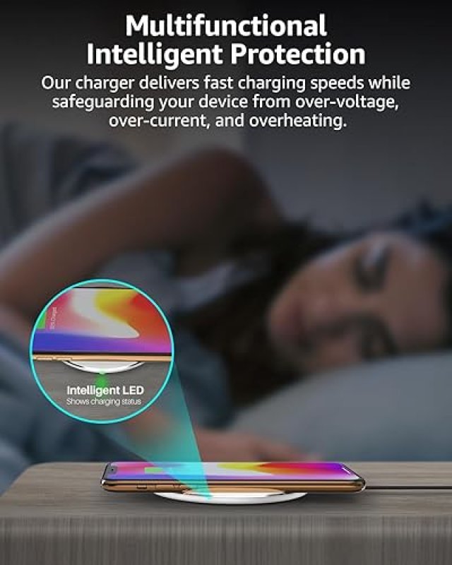 TOZO 15W FAST WIRELESS CHARGER PAD, ANTI-SLIP, FOR IPHONE 17 16 15 14, SAMSUNG S25 S24 S23, SILVER
