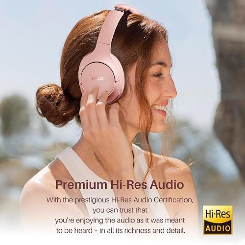 TOZO HT2 WIRELESS OVER-EAR HEADPHONES, HYBRID ANC, 60H PLAYTIME, HI-RES AUDIO, PINK