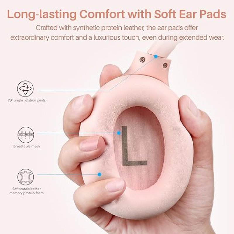 TOZO HT2 WIRELESS OVER-EAR HEADPHONES, HYBRID ANC, 60H PLAYTIME, HI-RES AUDIO, PINK