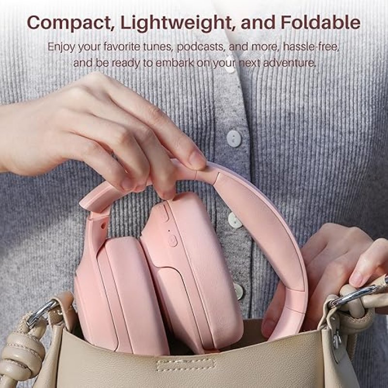 TOZO HT2 WIRELESS OVER-EAR HEADPHONES, HYBRID ANC, 60H PLAYTIME, HI-RES AUDIO, PINK