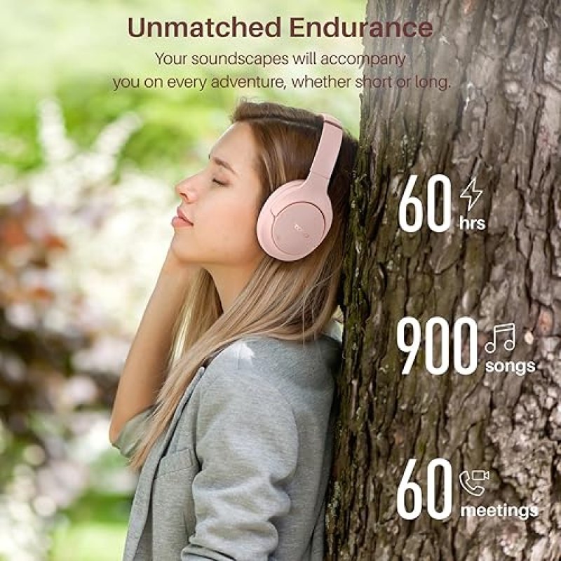 TOZO HT2 WIRELESS OVER-EAR HEADPHONES, HYBRID ANC, 60H PLAYTIME, HI-RES AUDIO, PINK