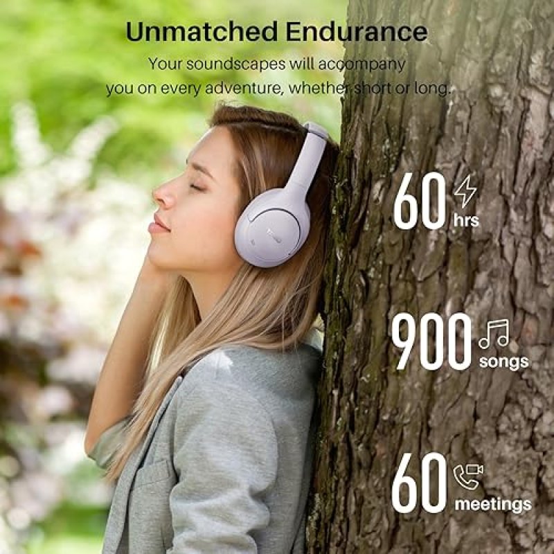 TOZO HT2 WIRELESS OVER-EAR HEADPHONES, HYBRID ANC, 60H PLAYTIME, HI-RES AUDIO, DEEP BASS, PURPLE