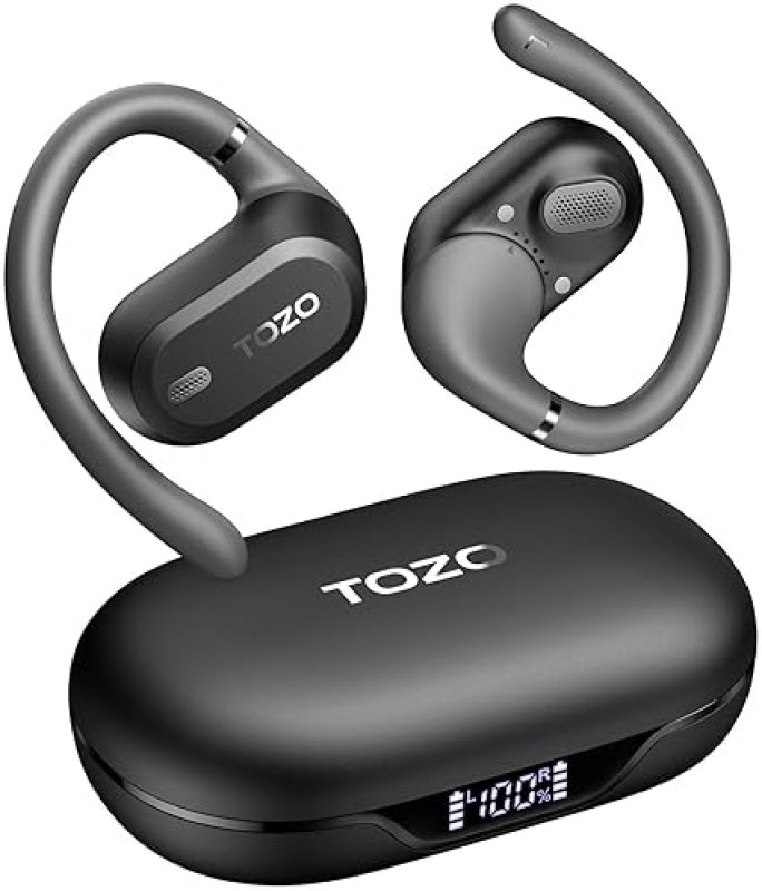 TOZO OPENWEAR OPEN EAR BLUETOOTH 5.4 HEADPHONES, ADJUSTABLE HOOKS, PUNCHY BASS, FAST CHARGING