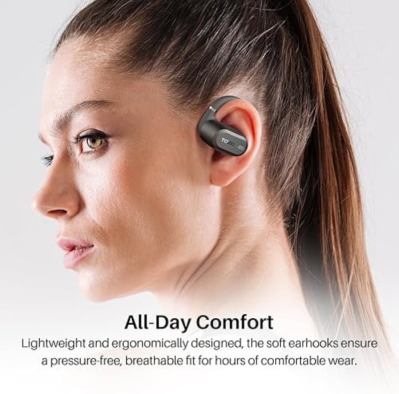 TOZO OPENWEAR OPEN EAR BLUETOOTH 5.4 HEADPHONES, ADJUSTABLE HOOKS, PUNCHY BASS, FAST CHARGING