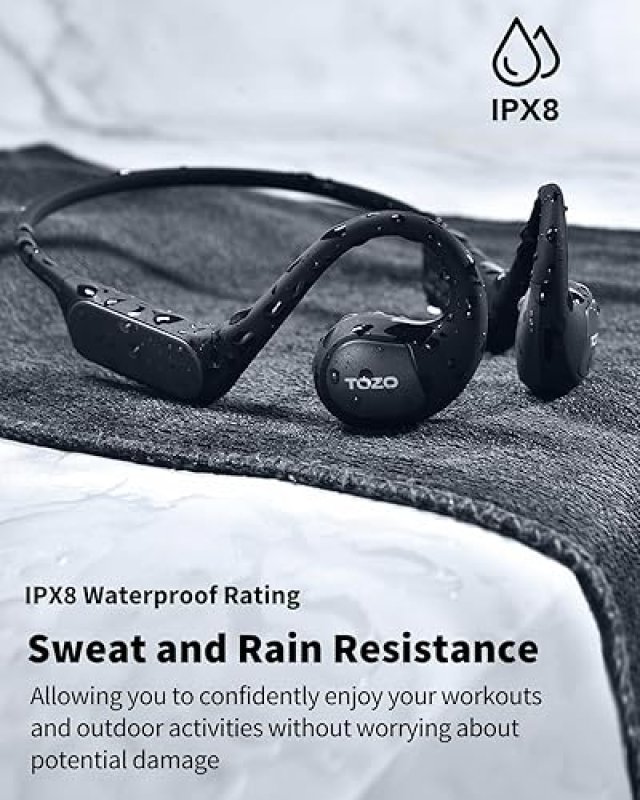 TOZO OPEN EAR BLUETOOTH 5.3 HEADPHONES, WIRELESS SPORT EARBUDS W MIC, 32 EQ, NOISE REDUCTION