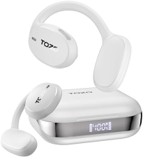 TOZO OPENEGO OPEN-EAR BLUETOOTH 5.3 SPORT EARBUDS, 80H PLAY, EARHOOKS, 32 EQ, DUAL MIC, WHITE