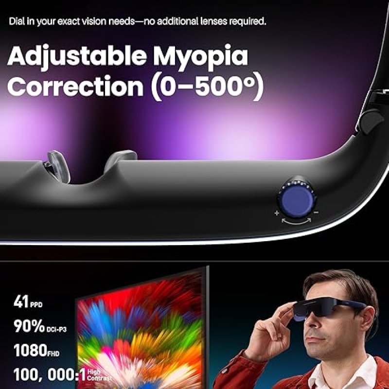 TOZO VIZO V1 AR GLASSES, 1800-NIT DISPLAY, STEREO SPEAKERS, MYOPIA CORRECTION, 2D 3D, IPHONE PC