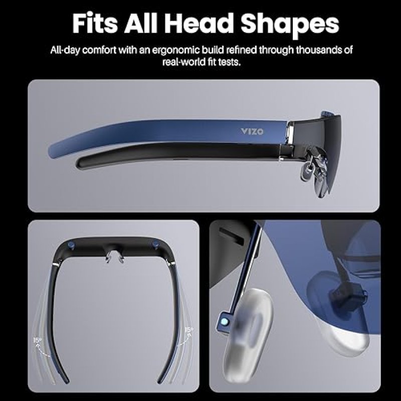 TOZO VIZO V1 AR GLASSES, 1800-NIT DISPLAY, STEREO SPEAKERS, MYOPIA CORRECTION, 2D 3D, IPHONE PC