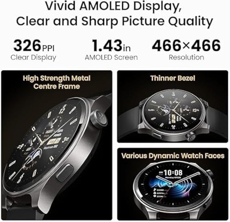 TOZO S5 AMOLED SMART WATCH 1.43 HD, BLUETOOTH CALLS, 100 SPORTS, SLEEP MONITOR, IP68, BLACK