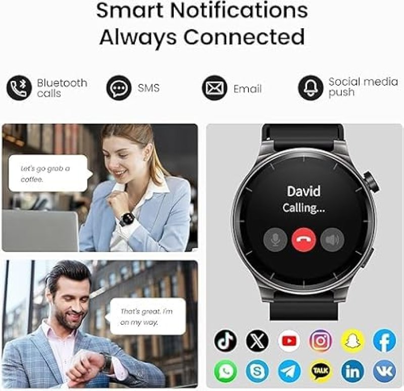 TOZO S5 AMOLED SMART WATCH 1.43 HD, BLUETOOTH CALLS, 100 SPORTS, SLEEP MONITOR, IP68, BLACK