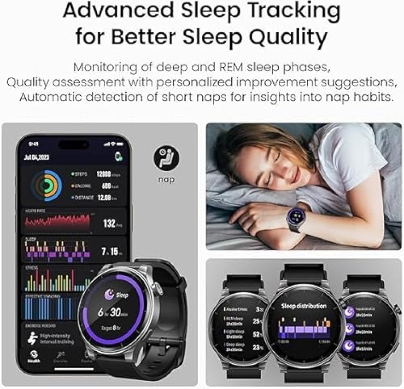 TOZO S5 AMOLED SMART WATCH 1.43 HD, BLUETOOTH CALLS, 100 SPORTS, SLEEP MONITOR, IP68, BLACK