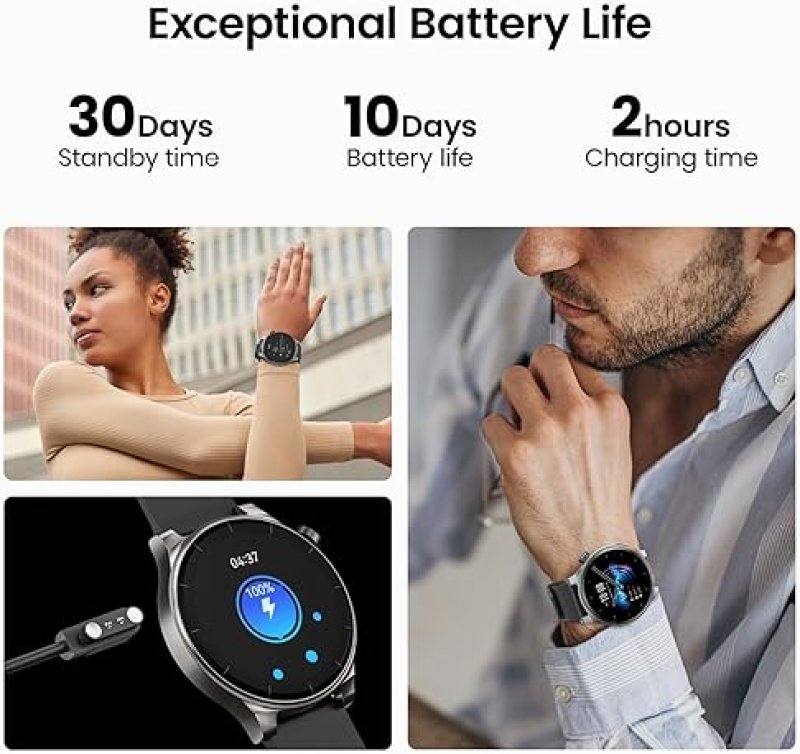 TOZO S5 AMOLED SMART WATCH 1.43 HD, BLUETOOTH CALLS, 100 SPORTS, SLEEP MONITOR, IP68, BLACK