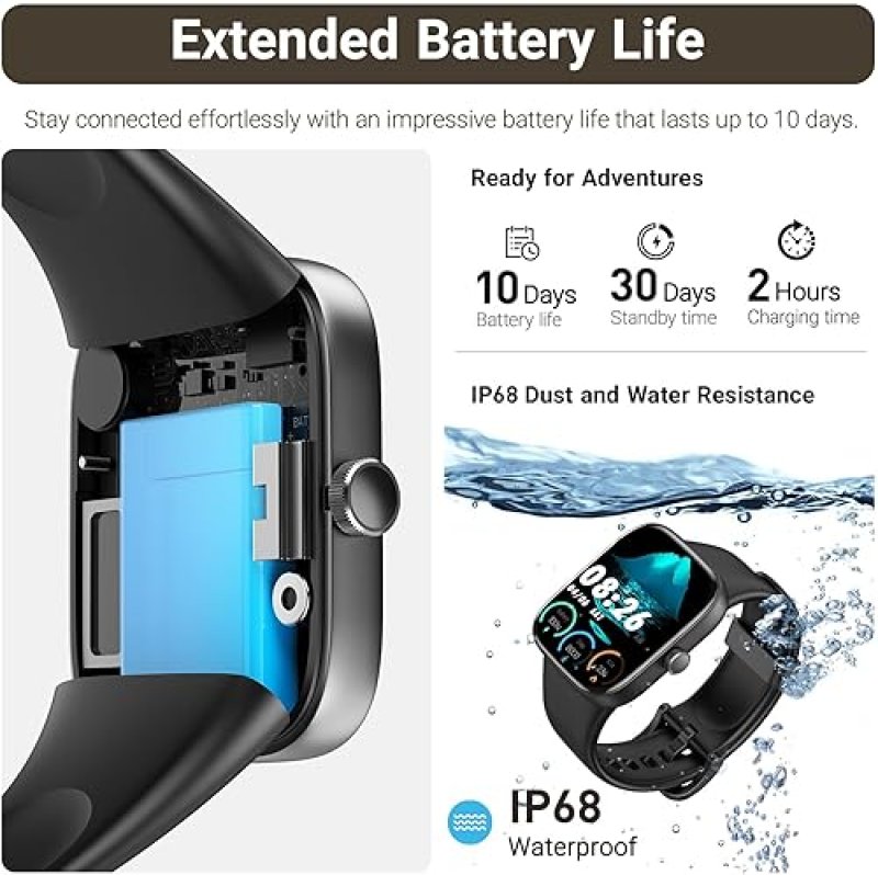 TOZO S7 AMOLED SMART WATCH 1.85 HD, BLUETOOTH CALL, 100 SPORTS MODES, SLEEP HEALTH MONITOR