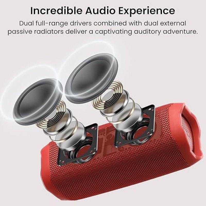 TOZO PA2 BLUETOOTH SPEAKER, DEEP BASS, DUAL DRIVERS, 25H PLAYTIME, PORTABLE WIRELESS, RED
