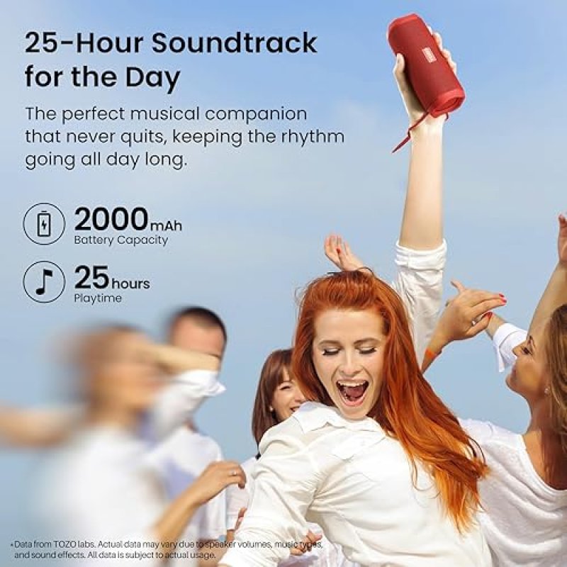 TOZO PA2 BLUETOOTH SPEAKER, DEEP BASS, DUAL DRIVERS, 25H PLAYTIME, PORTABLE WIRELESS, RED