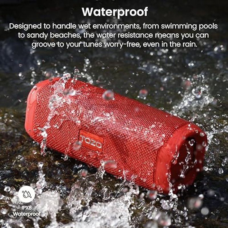 TOZO PA2 BLUETOOTH SPEAKER, DEEP BASS, DUAL DRIVERS, 25H PLAYTIME, PORTABLE WIRELESS, RED