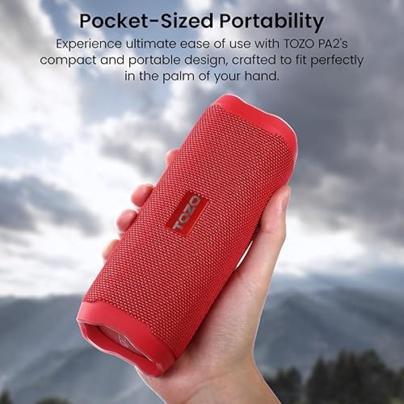TOZO PA2 BLUETOOTH SPEAKER, DEEP BASS, DUAL DRIVERS, 25H PLAYTIME, PORTABLE WIRELESS, RED