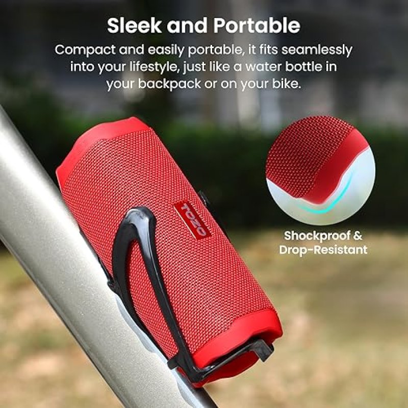TOZO PA2 BLUETOOTH SPEAKER, DEEP BASS, DUAL DRIVERS, 25H PLAYTIME, PORTABLE WIRELESS, RED