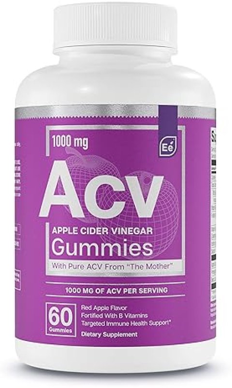 ESSENTIAL ELEMENTS  APPLE CIDER VINEGAR GUMMIES WITH THE MOTHER VEGAN, FOLIC ACID, B6, B12 60 COUNT