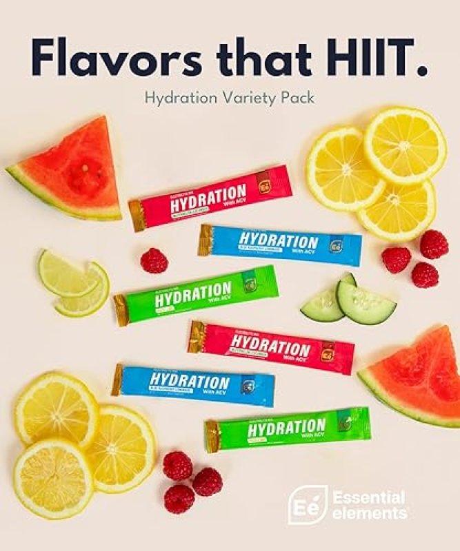 ESSENTIAL ELEMENTS SUGAR FREE ELECTROLYTE POWDER PACKETS, VARIETY, 15 STICKS, HYDRATION VITAMIN C