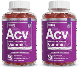 ESSENTIAL ELEMENTS  APPLE CIDER VINEGAR GUMMIES WITH THE MOTHER VEGAN, FOLIC ACID, B6, B12, 2 PACK