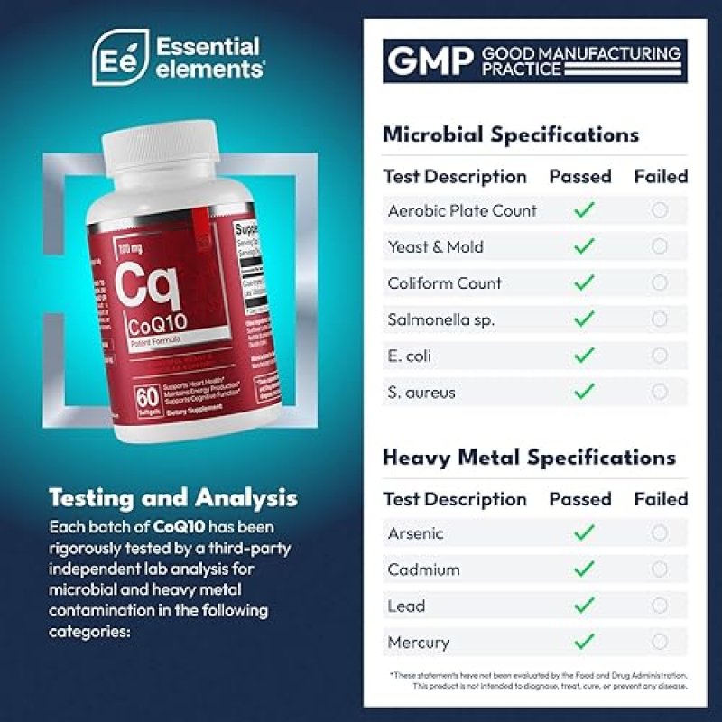 ESSENTIAL ELEMENTS  COQ10 100MG SOFTGELS HEART, BRAIN VASCULAR SUPPORT SUPPLEMENT, 60 COUNT, 2-MONTH SUPPLY