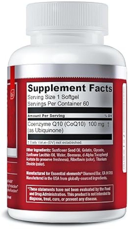 ESSENTIAL ELEMENTS  COQ10 100MG SOFTGELS HEART, BRAIN VASCULAR SUPPORT SUPPLEMENT, 60 COUNT, 2-MONTH SUPPLY