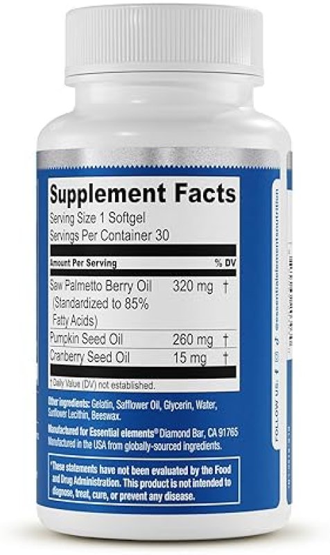 ESSENTIAL ELEMENTS  SAW PALMETTO PLUS PROSTATE SUPPLEMENT FOR MEN WITH PUMPKIN CRANBERRY OIL 60 SOFTGELS