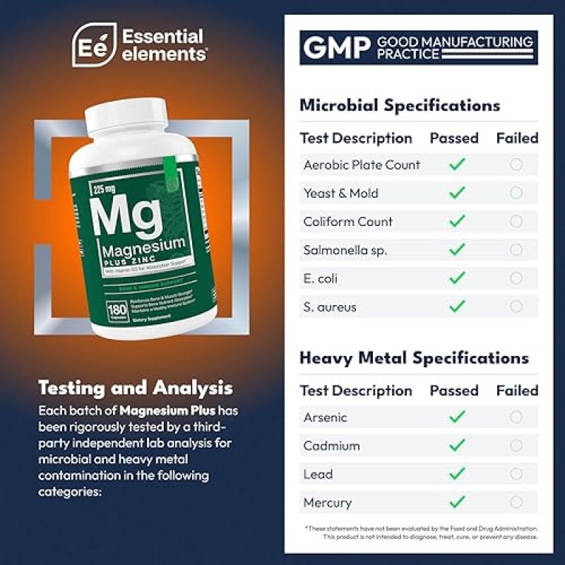 ESSENTIAL ELEMENTS  MAGNESIUM PLUS ZINC VITAMIN D3 TRIPLE-STRENGTH COMPLEX FOR HEART, BONE MUSCLE SUPPORT, 360CT