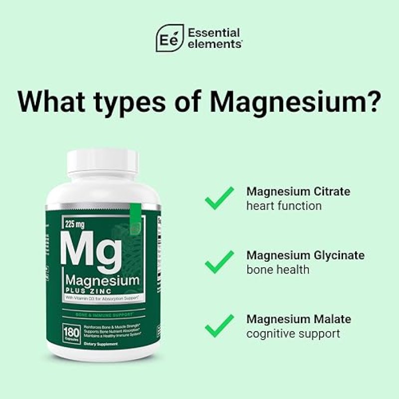 ESSENTIAL ELEMENTS  MAGNESIUM PLUS ZINC VITAMIN D3 TRIPLE-STRENGTH COMPLEX FOR HEART, BONE MUSCLE SUPPORT, 360CT