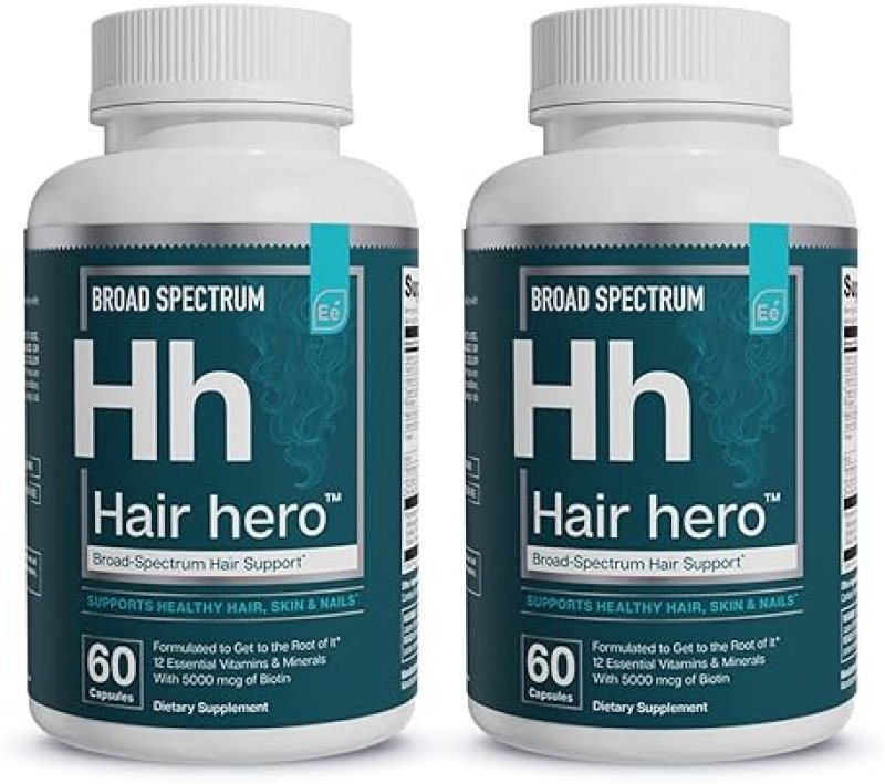 ESSENTIAL ELEMENTS HAIR HERO HAIR VITAMINS FOR MEN, 5000MCG BIOTIN, 60 CAPSULES, 2-PACK