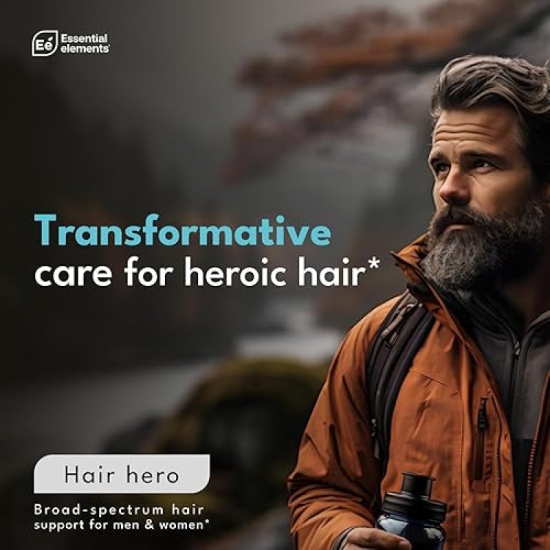 ESSENTIAL ELEMENTS HAIR HERO HAIR VITAMINS FOR MEN, 5000MCG BIOTIN, 60 CAPSULES, 2-PACK