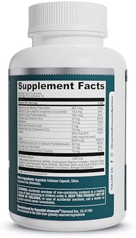 ESSENTIAL ELEMENTS HAIR HERO HAIR VITAMINS FOR MEN, 5000MCG BIOTIN, 60 CAPSULES, 2-PACK