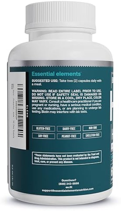 ESSENTIAL ELEMENTS HAIR HERO HAIR VITAMINS FOR MEN, 5000MCG BIOTIN, 60 CAPSULES, 2-PACK