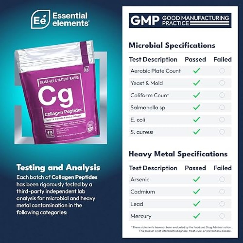 ESSENTIAL ELEMENTS  GRASS-FED HYDROLYZED COLLAGEN POWDER, TYPES I III FOR JOINT, SKIN, HAIR NAILS, 2-PACK