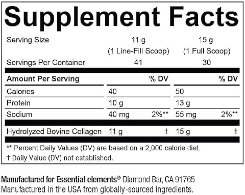 ESSENTIAL ELEMENTS  GRASS-FED HYDROLYZED COLLAGEN POWDER, TYPES I III FOR JOINT, SKIN, HAIR NAILS, 2-PACK