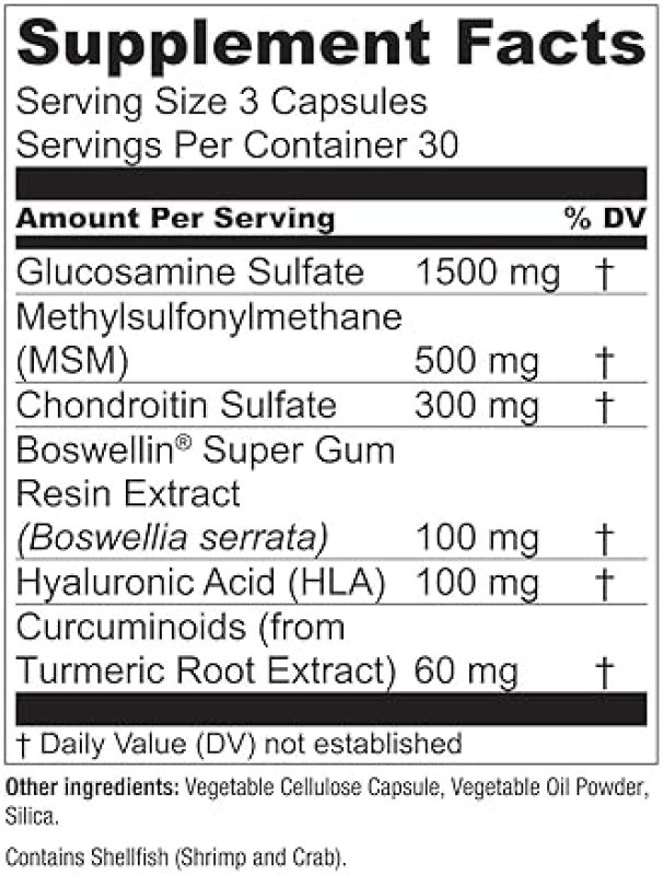 ESSENTIAL ELEMENTS  GLUCOSAMINE CHONDROITIN MSM BOSWELLIA HYALURONIC ACID JOINT SUPPORT SUPPLEMENT 180 CAPS, 2-PACK