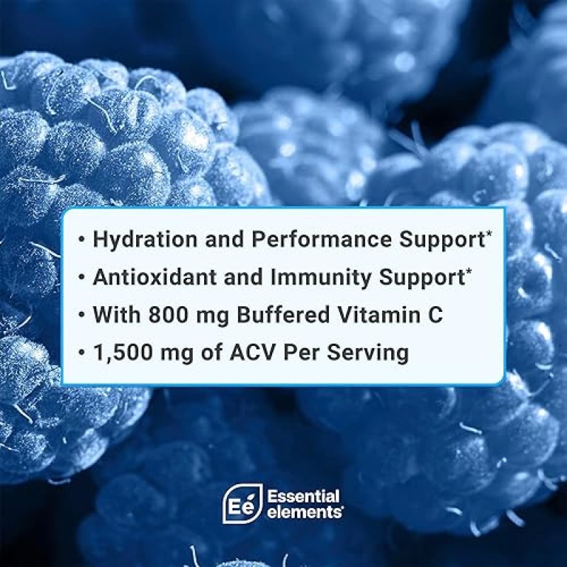 ESSENTIAL ELEMENTS HYDRATION PACKETS BLUE RASPBERRY - SUGAR FREE ELECTROLYTE POWDER, ACV VITAMIN C,