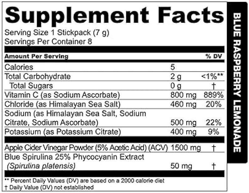 ESSENTIAL ELEMENTS HYDRATION PACKETS BLUE RASPBERRY - SUGAR FREE ELECTROLYTE POWDER, ACV VITAMIN C,