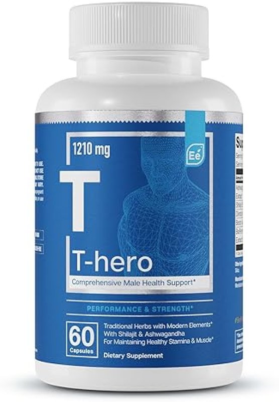 ESSENTIAL ELEMENTS  T-HERO TESTOSTERONE BOOSTER FOR MEN WITH ASHWAGANDHA, SHILAJIT BORON 60 CAPSULES, 30 SERVINGS