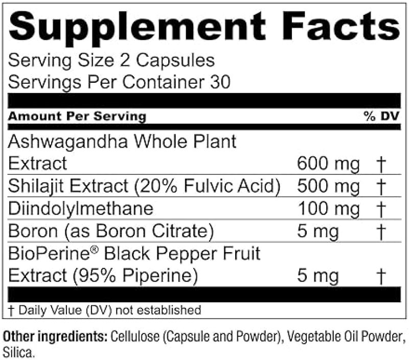 ESSENTIAL ELEMENTS  T-HERO TESTOSTERONE BOOSTER FOR MEN WITH ASHWAGANDHA, SHILAJIT BORON 60 CAPSULES, 30 SERVINGS