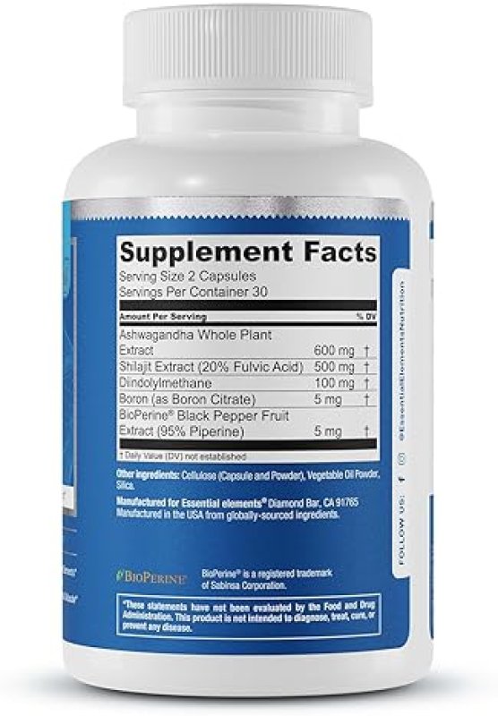 ESSENTIAL ELEMENTS  T-HERO TESTOSTERONE BOOSTER FOR MEN WITH ASHWAGANDHA, SHILAJIT BORON 60 CAPSULES, 30 SERVINGS