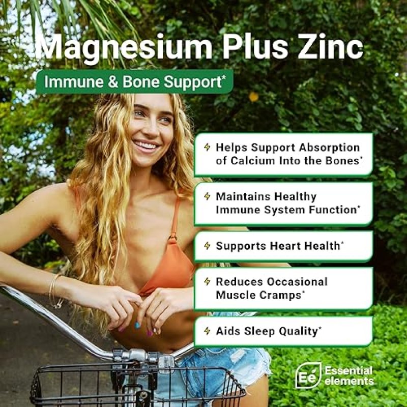 ESSENTIAL ELEMENTS  MAGNESIUM PLUS ZINC VITAMIN D3 TRIPLE STRENGTH FOR HEART, BONE MUSCLE SUPPORT, 360 CAPSULES