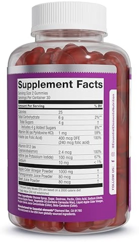 ESSENTIAL ELEMENTS  APPLE CIDER VINEGAR GUMMIES WITH THE MOTHER 3 PACK, 60 COUNT