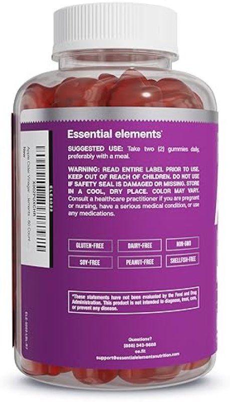 ESSENTIAL ELEMENTS  APPLE CIDER VINEGAR GUMMIES WITH THE MOTHER 3 PACK, 60 COUNT