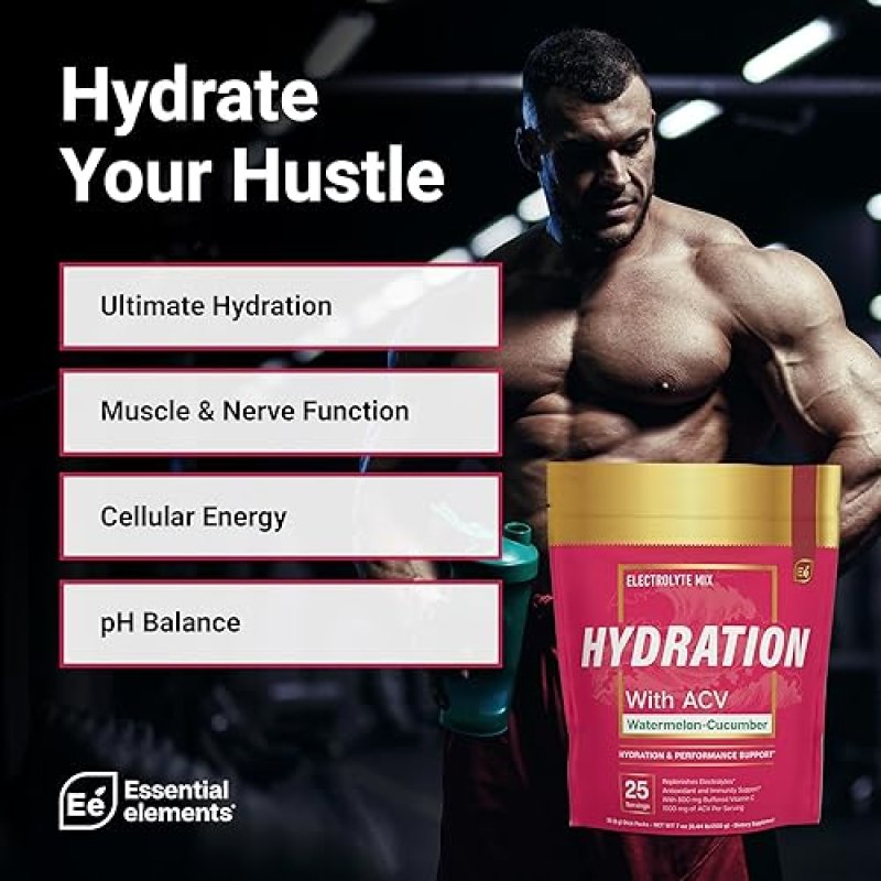 ESSENTIAL ELEMENTS ELECTROLYTE POWDER PACKETS, WATERMELON CUCUMBER, NO SUGAR, 50 STICKS, HYDRATION